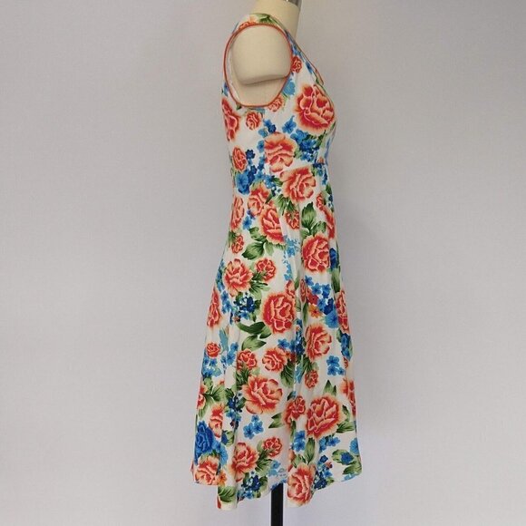 Lindy Bop White Floral Fit & Flare Dress Size S Sleeveless Sweetheart Neckline - Picture 6 of 9
